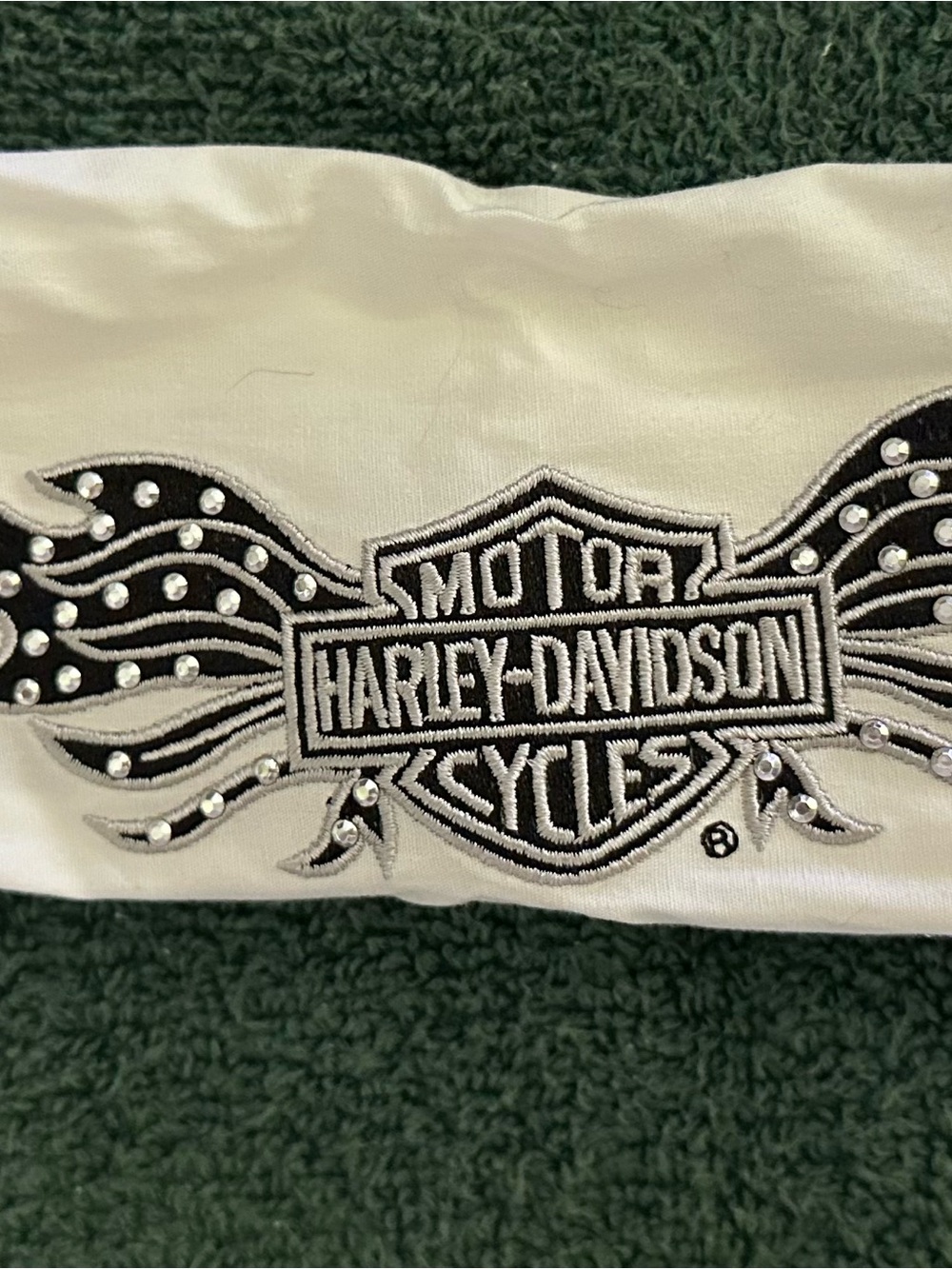 VTG Harley Davidson Women's Bling Headband White Studded Winged Logo Y2K